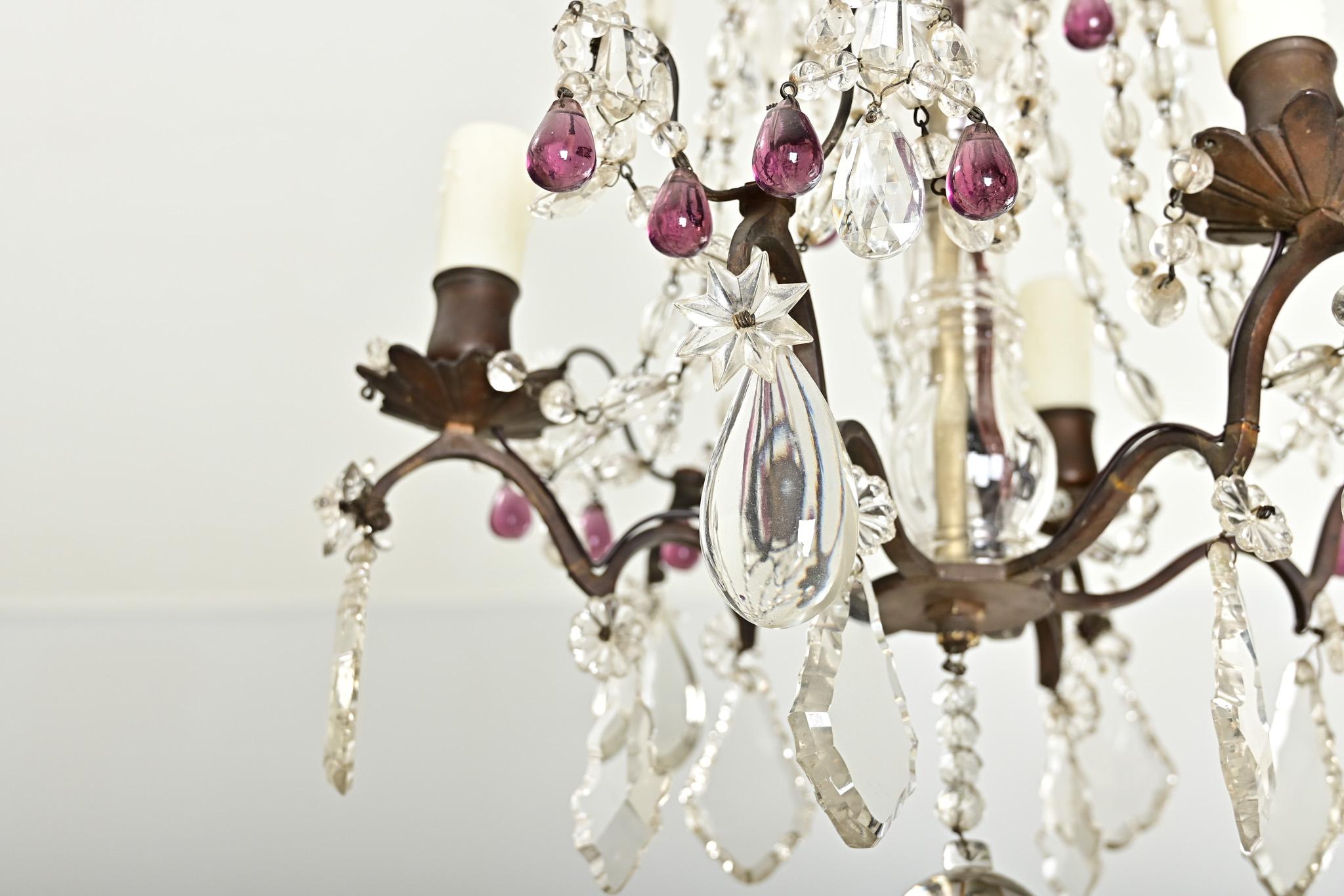 Bronzo Lampadario francese in cristallo Petite del XIX secolo in vendita