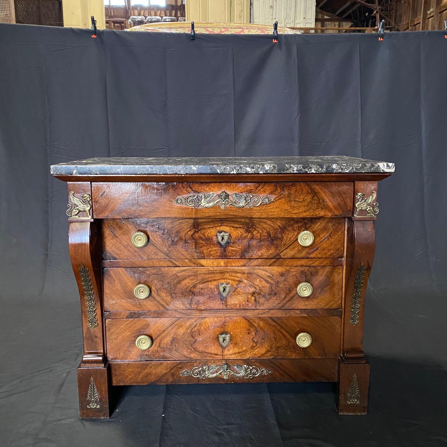 French 19th Century Petite Empire Neoclassical Mahogany Commode with Marble Top For Sale 11