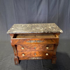 French 19th Century Petite Empire Neoclassical Mahogany Commode with Marble Top