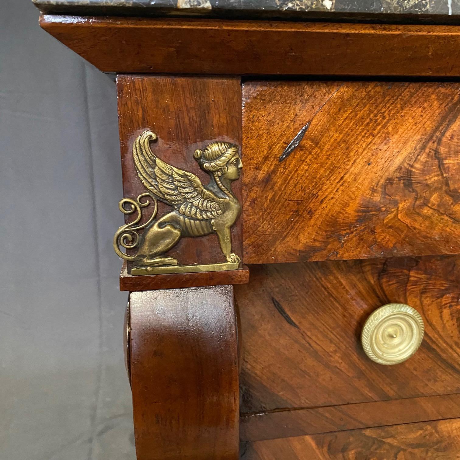 French 19th Century Petite Empire Neoclassical Mahogany Commode with Marble Top For Sale 2