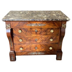 French 19th Century Petite Empire Neoclassical Mahogany Commode with Marble Top