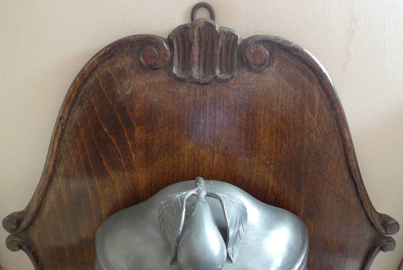 French 19th Century Pewter Lava Beau on a Stained Mahogany Base with One Tap In Distressed Condition In Santa Monica, CA