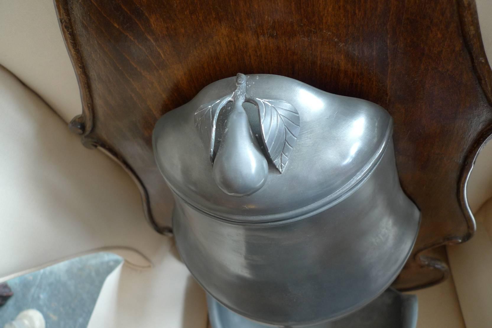 French 19th Century Pewter Lava Beau on a Stained Mahogany Base with One Tap 2