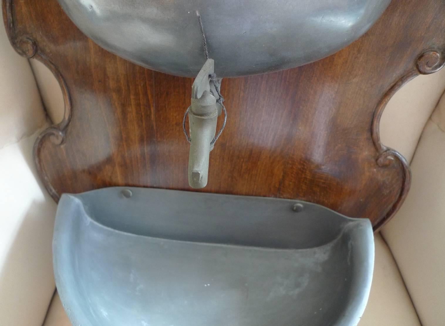 French 19th Century Pewter Lava Beau on a Stained Mahogany Base with One Tap 3