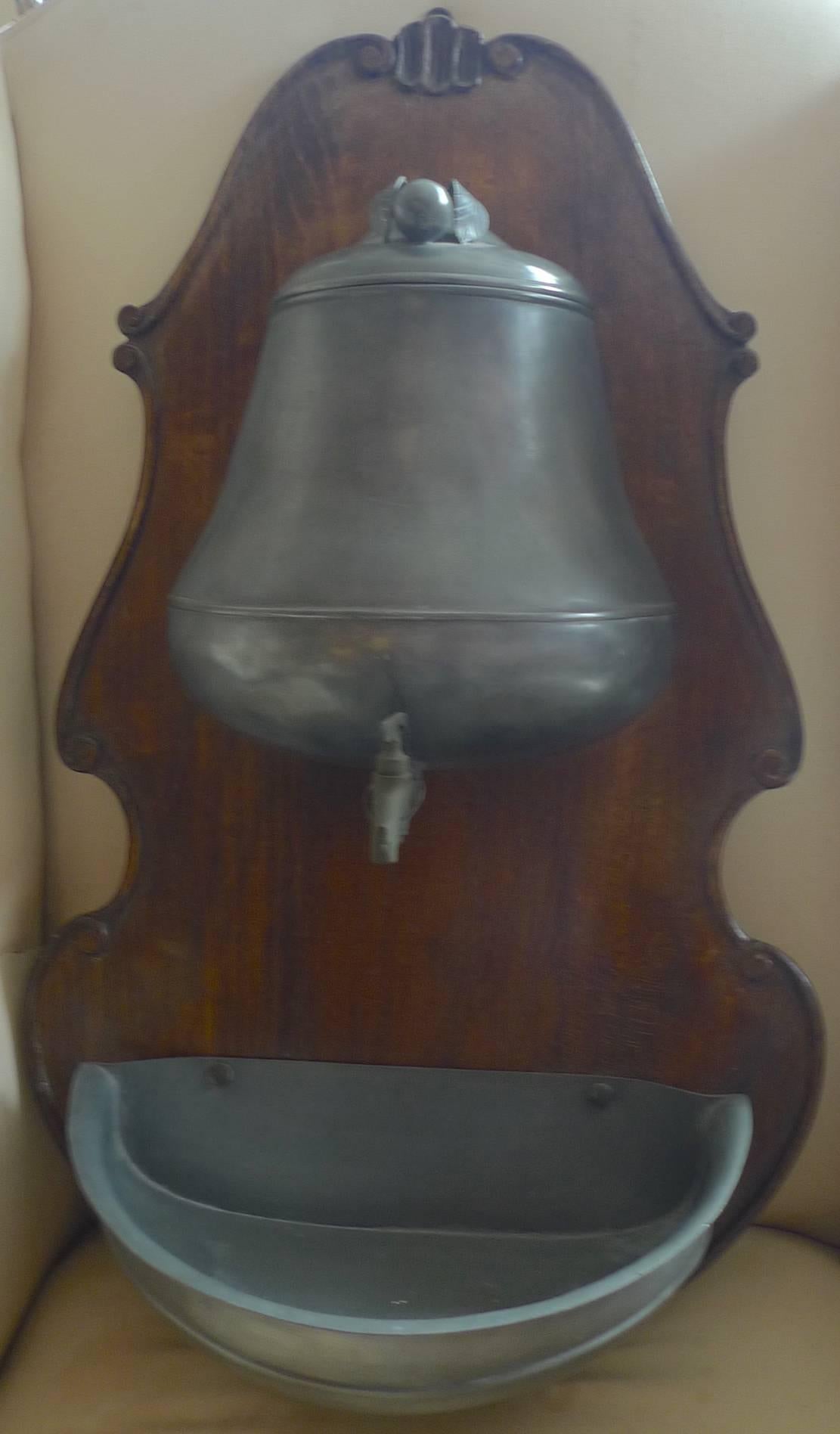 French 19th Century Pewter Lava Beau on a Stained Mahogany Base with One Tap 5