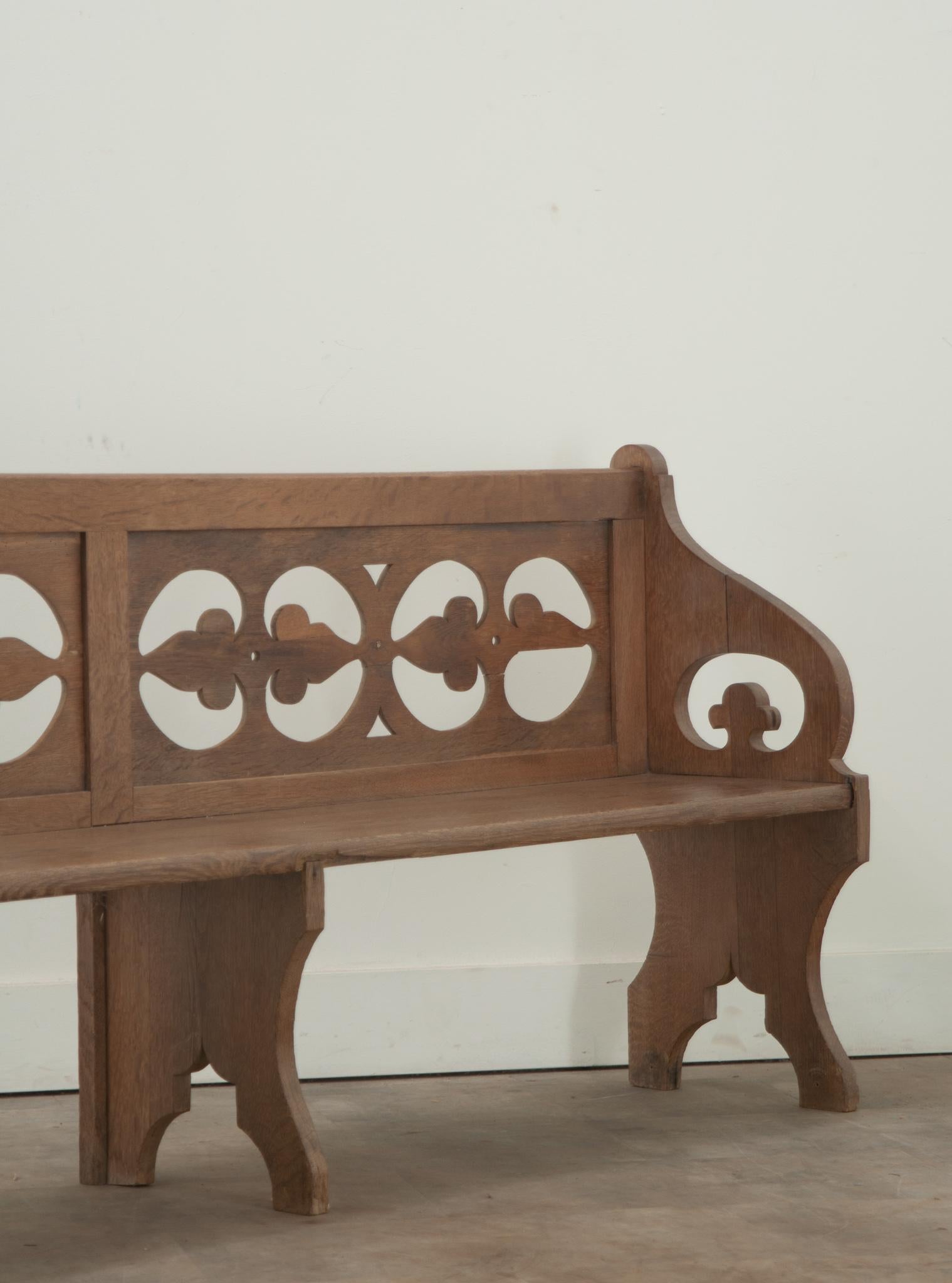 French 19th Century Pierced Oak Bench For Sale 7