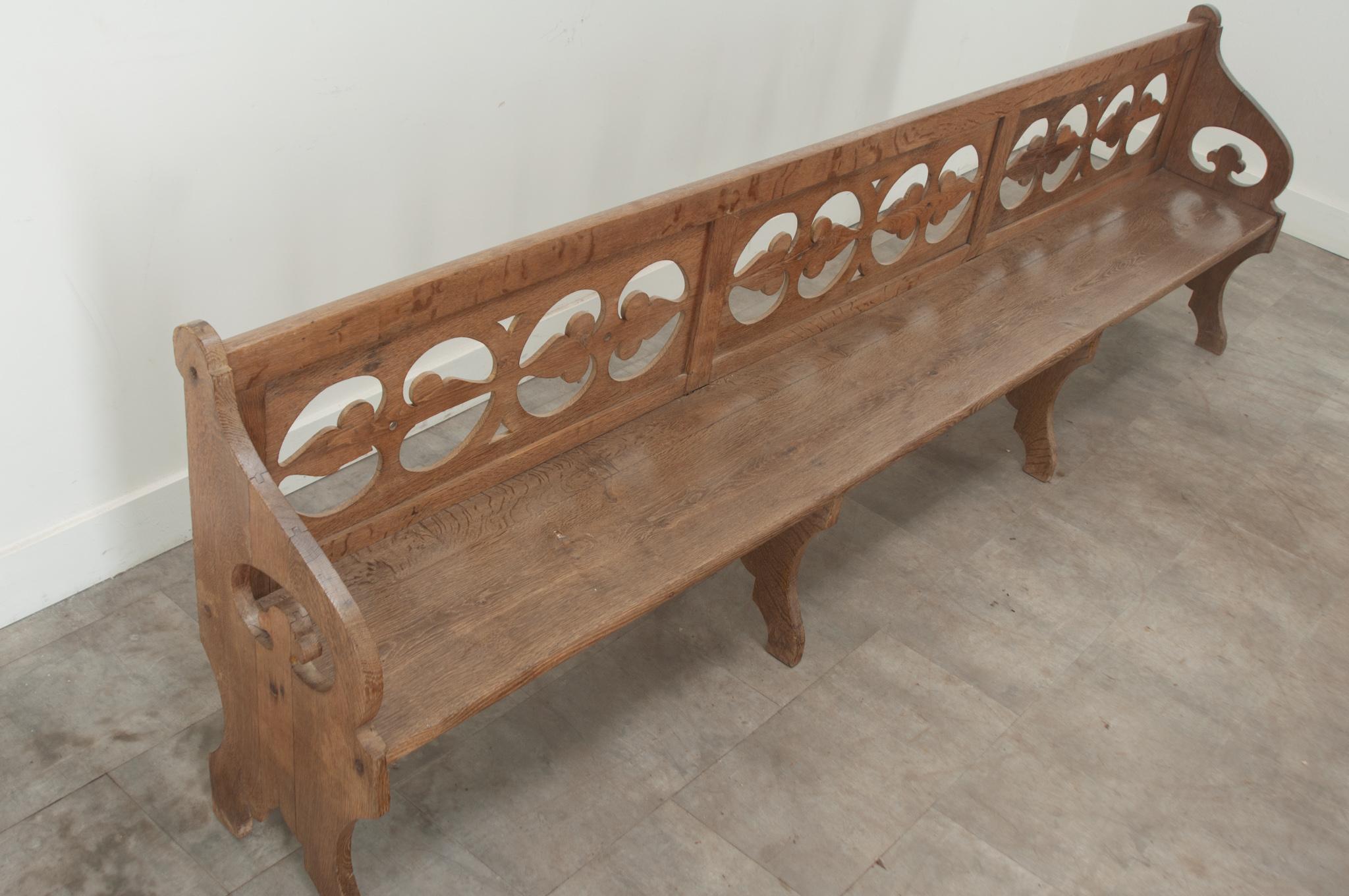 French 19th Century Pierced Oak Bench For Sale 2