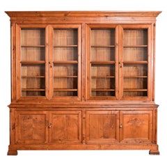 Biblioteca francese del XIX secolo in pino e con ante in vetro