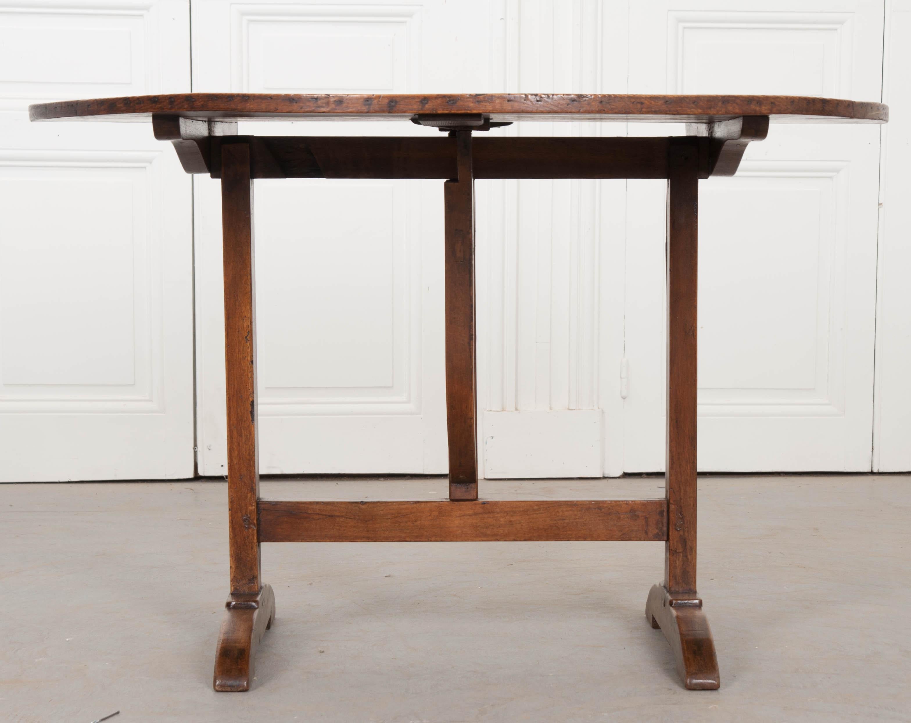 Patinated French 19th Century Pine and Walnut Wine Tasters Table