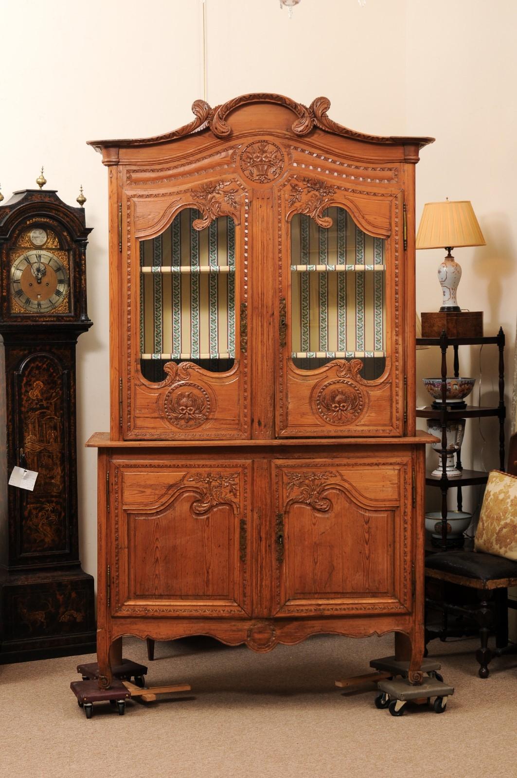 French 19th Century Pine Buffet Deux Corps with Glazed Cabinet Doors For Sale 9