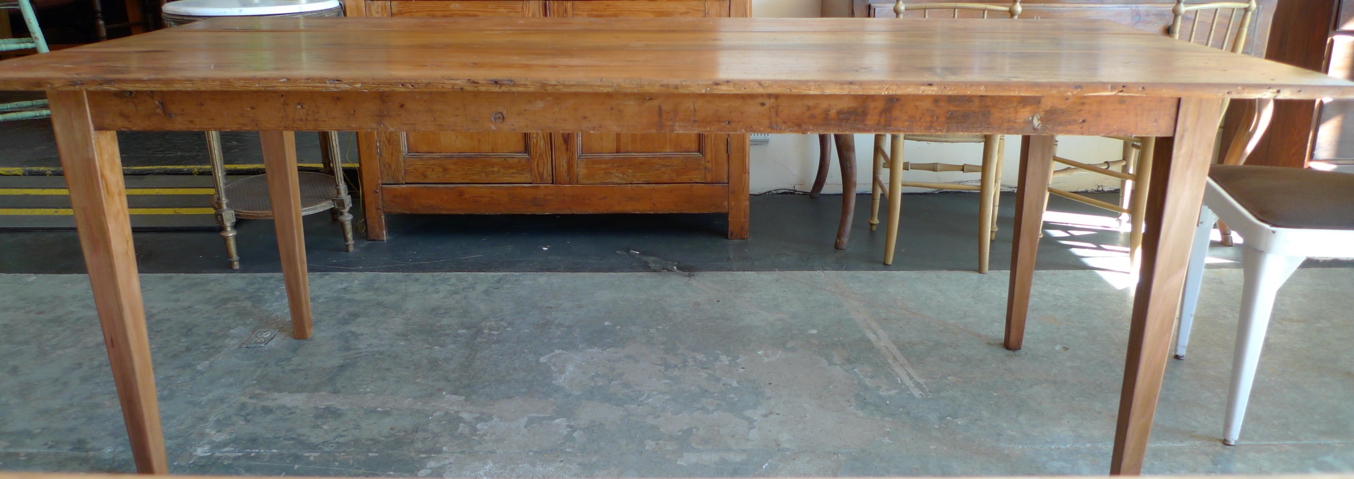 Stained French 19th Century Pine Country Farm House Dining Table