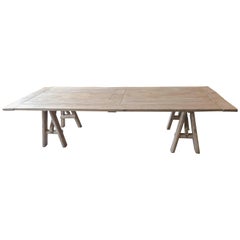 Antique French 19th Century Pine Country Rustic Farmhouse Table on Two Saw Horses
