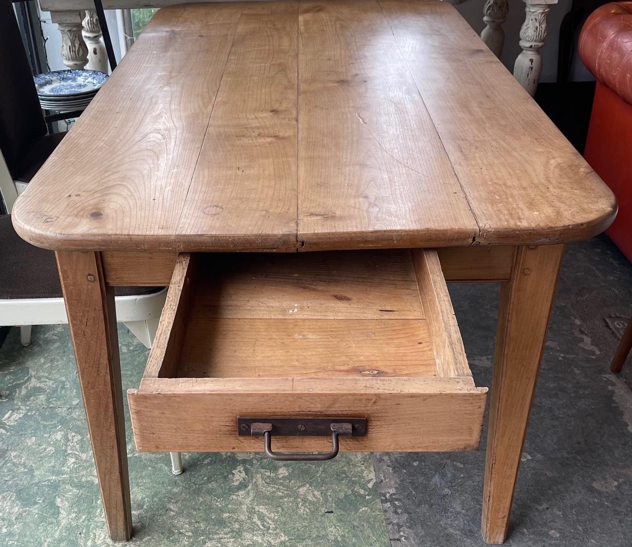 French 19th Century Pine Farm Dining Table With One End Drawer 8