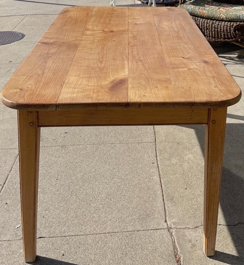 French 19th Century Pine Farm Dining Table With One End Drawer 1