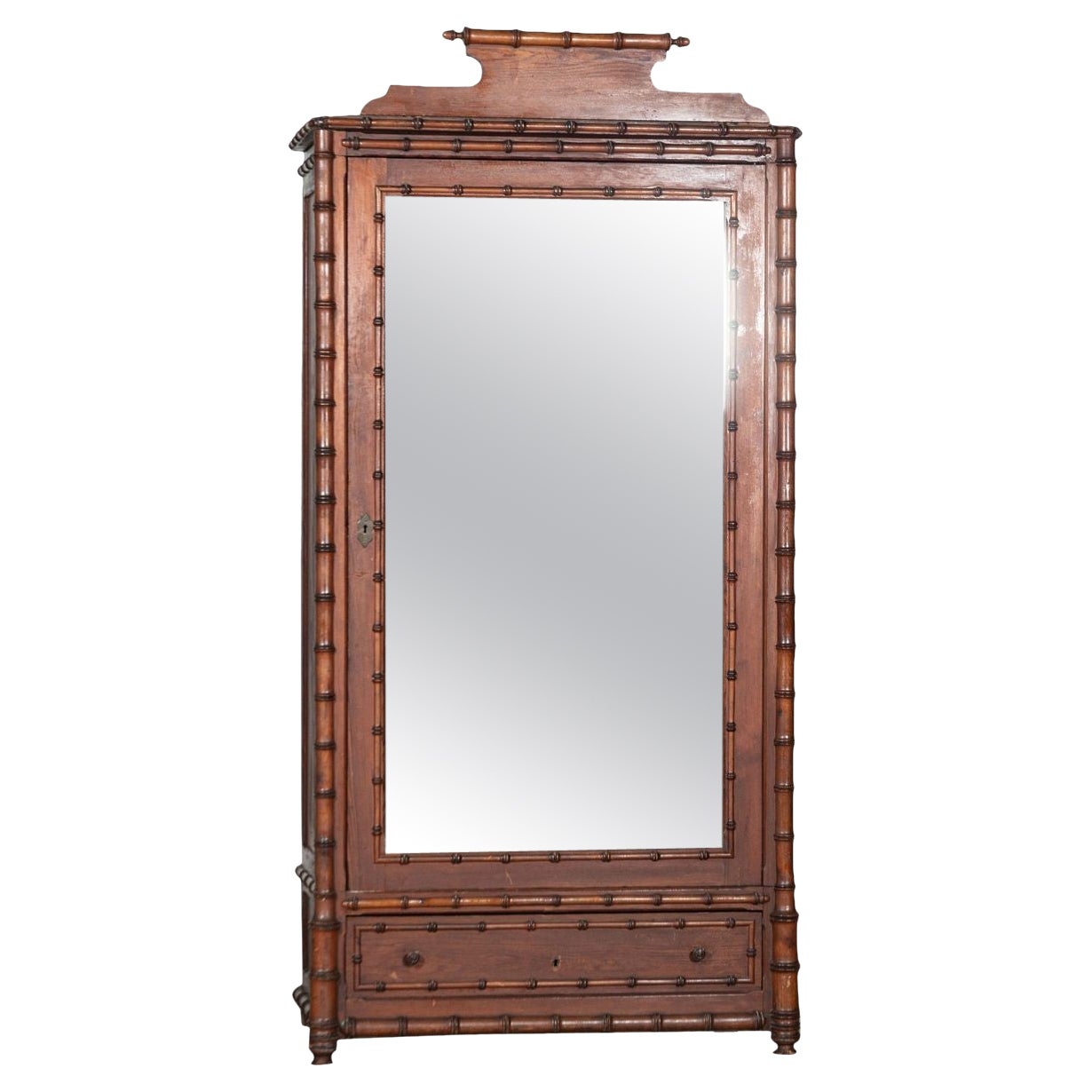 French 19th Century Pine Faux Bamboo Armoire