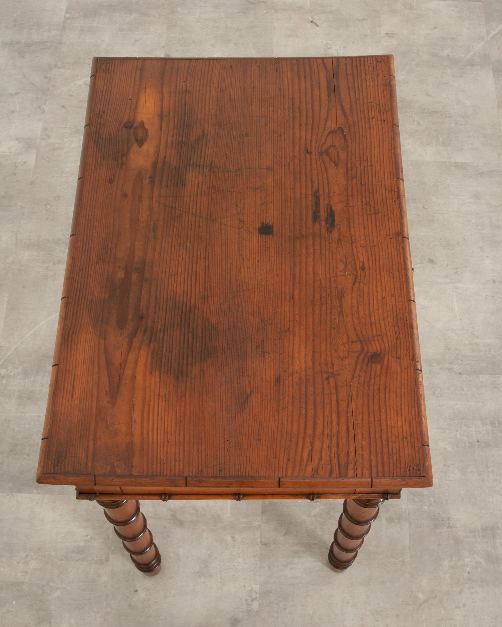 Woodwork French, 19th Century Pine Faux Bamboo Table