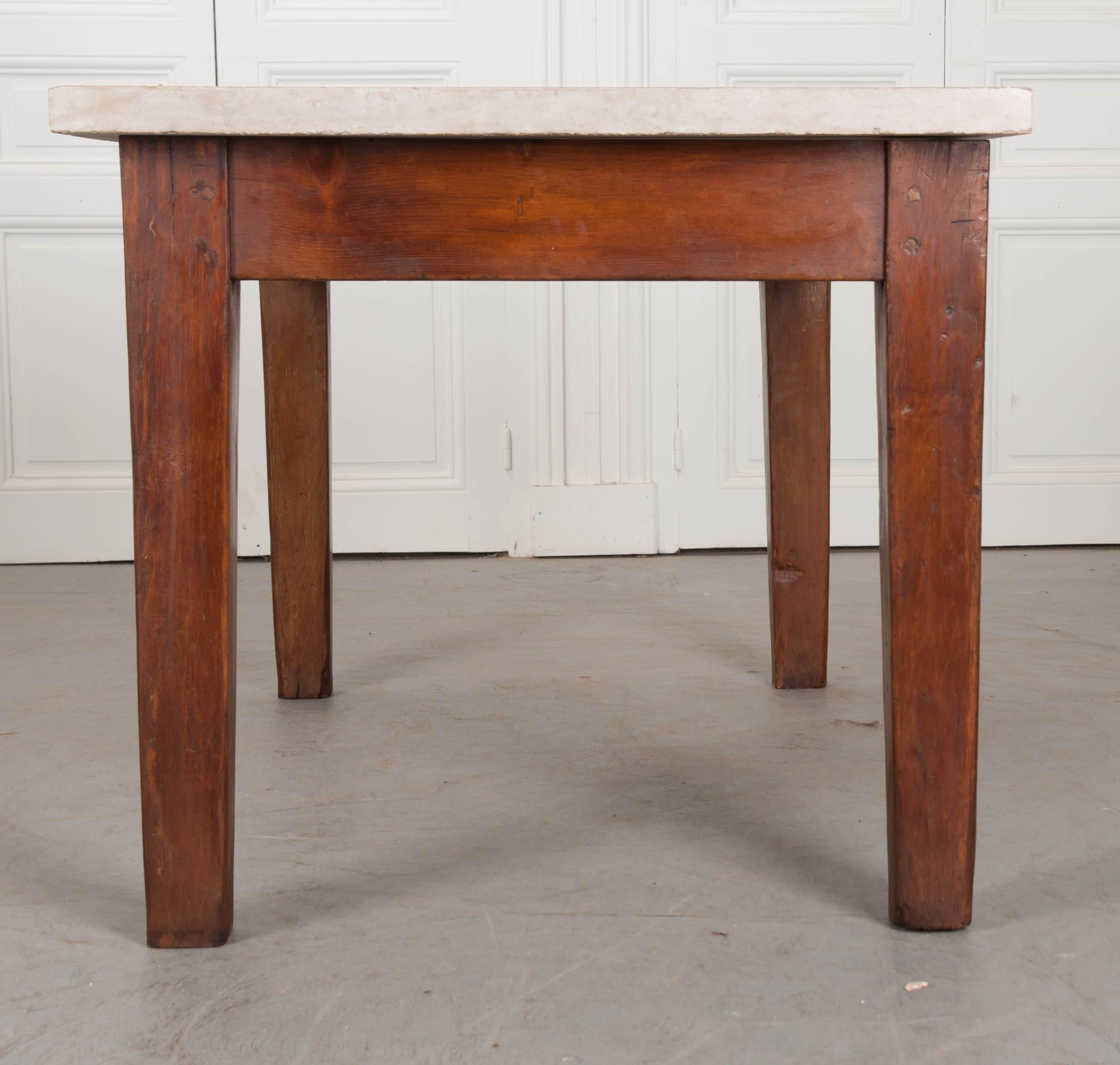 French 19th Century Pine Table with Thick Stone Top 4