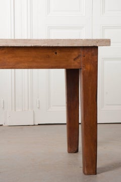 French 19th Century Pine Table with Thick Stone Top