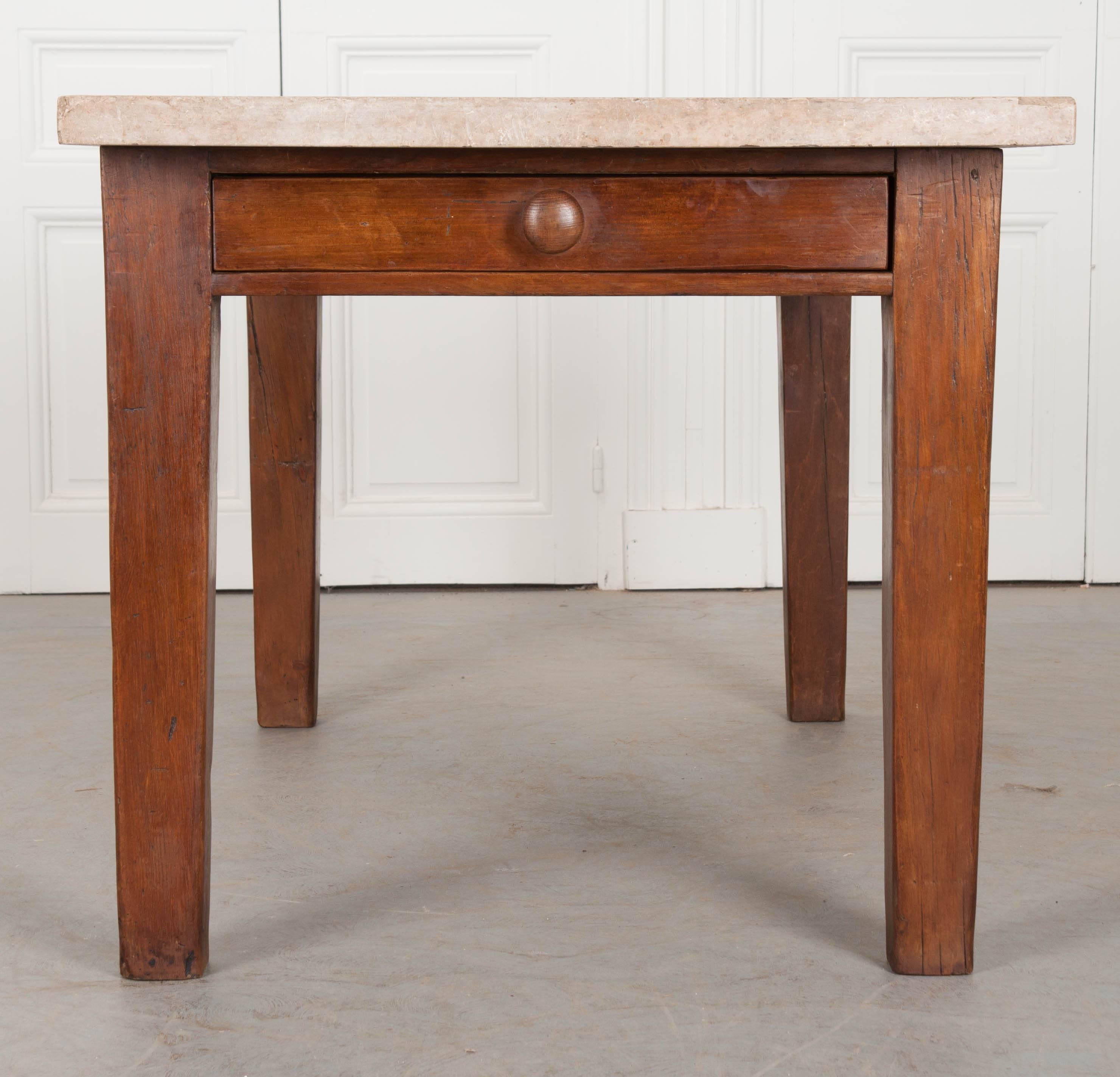 French 19th Century Pine Table with Thick Stone Top 2