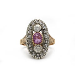 French 19th Century Pink Sapphire and Diamond Ring in 18K Gold