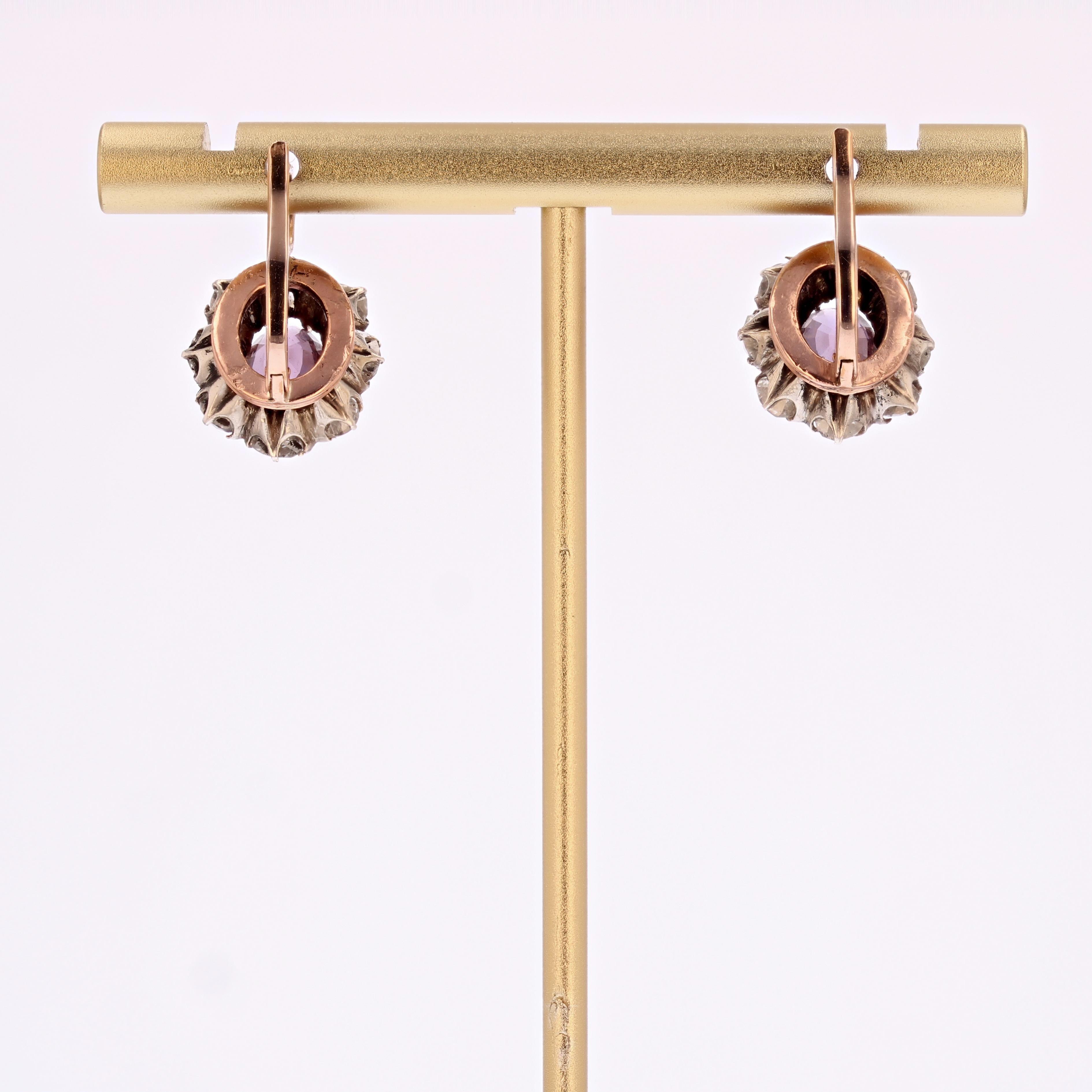 French 19th Century Pink Sapphires Diamonds 18 Karat Rose Gold Daisy Earrings 5