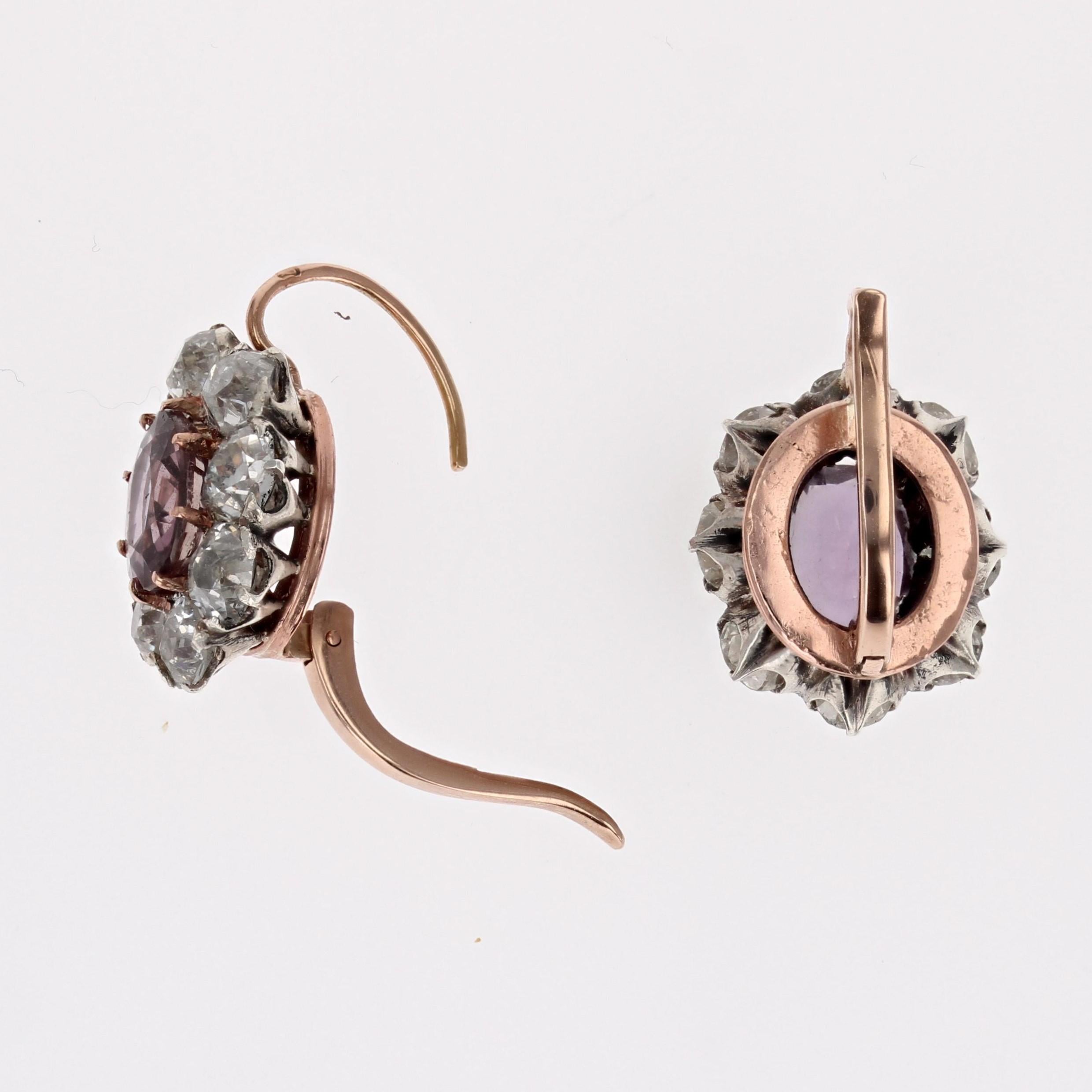 French 19th Century Pink Sapphires Diamonds 18 Karat Rose Gold Daisy Earrings 6