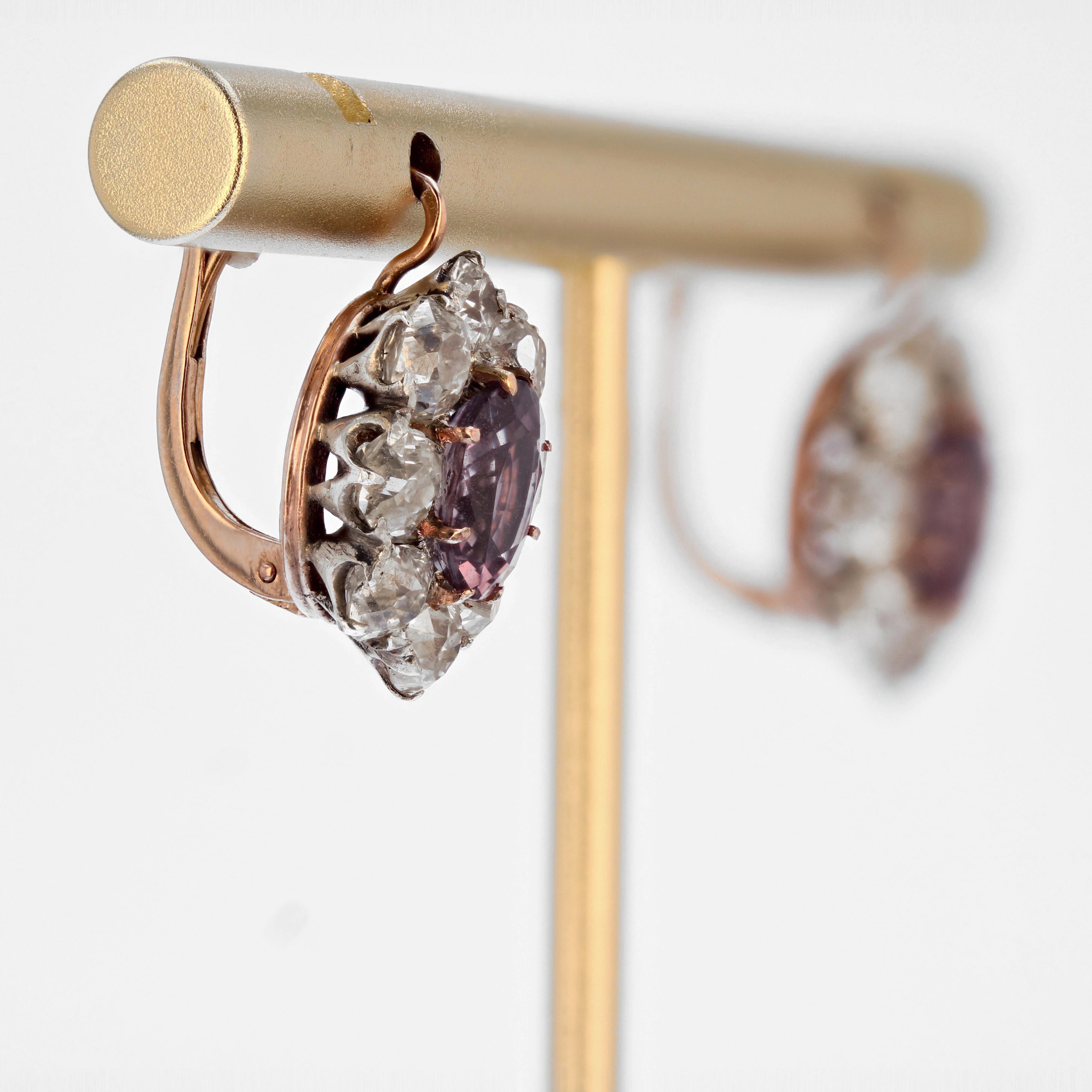 French 19th Century Pink Sapphires Diamonds 18 Karat Rose Gold Daisy Earrings 1