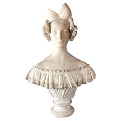 Antique French 19th Century Plaster Bust Of A Lady