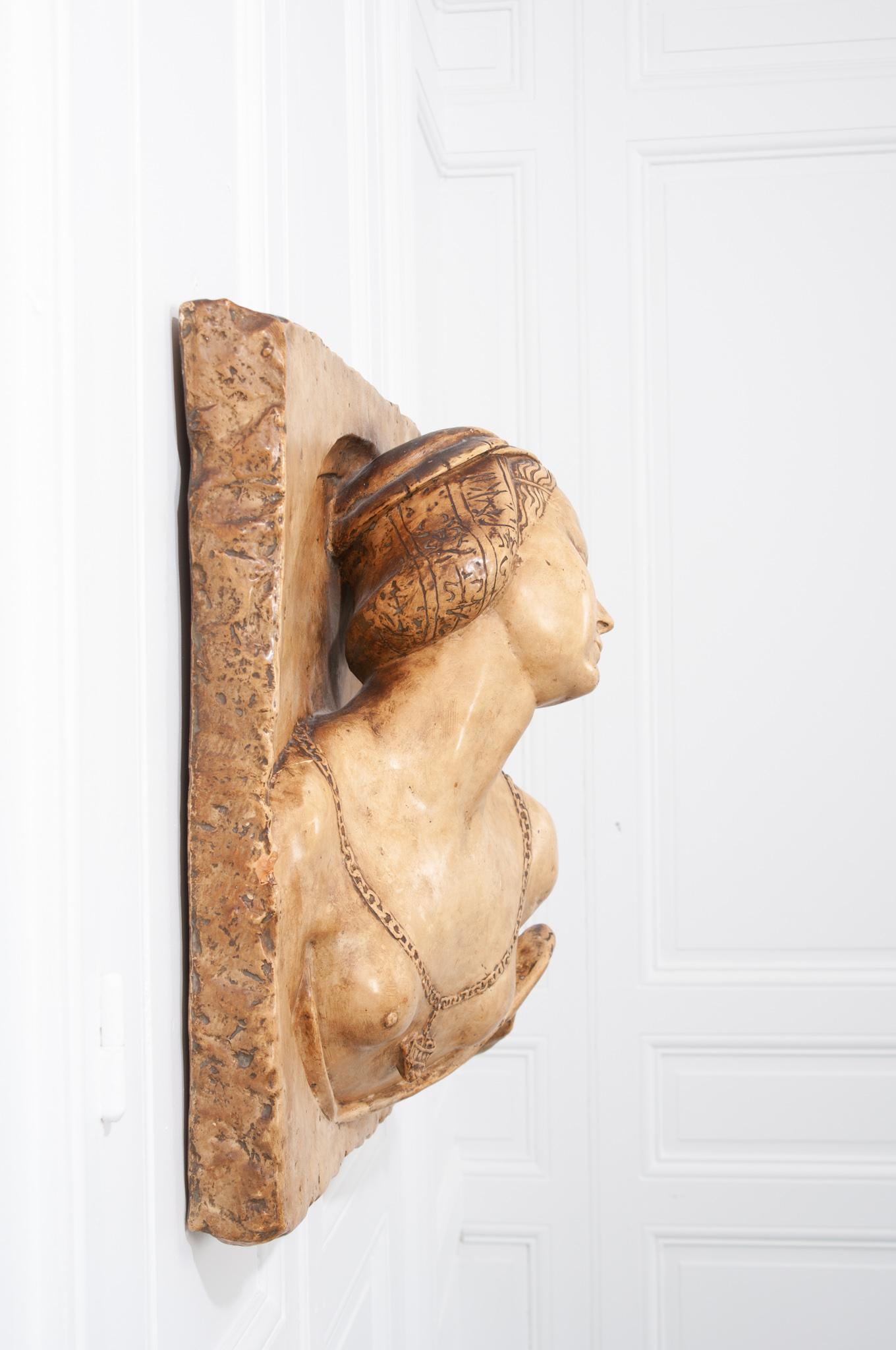 Stunning French 19th century plaster copy of lady from the Louvre, circa 1850. It has a small plaque on the back “Musee Du Louvre -Reproduction Interdite - Ateliers de Moulage.”