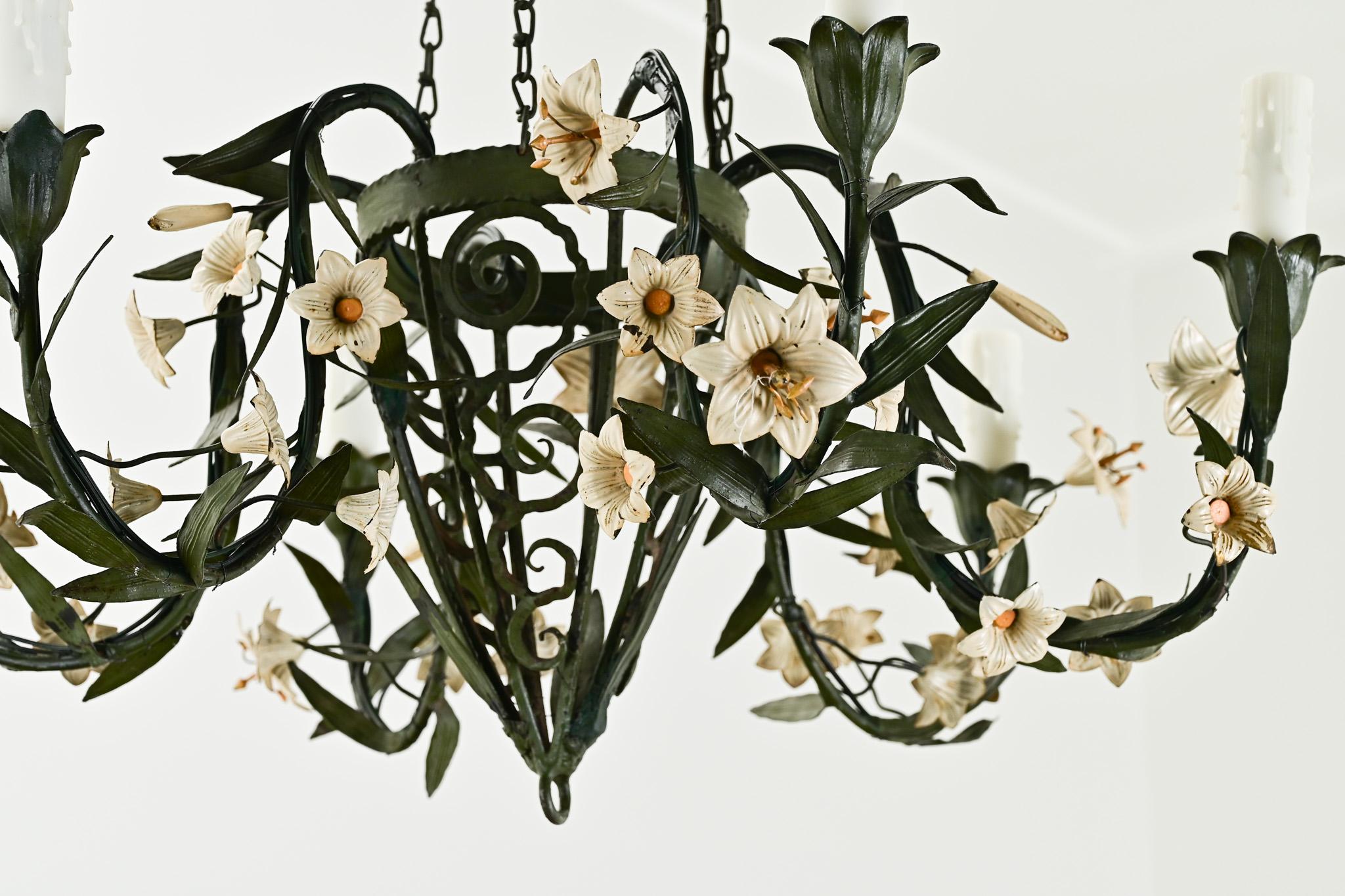 French 19th Century Polychrome Iron Chandelier In Good Condition In Baton Rouge, LA