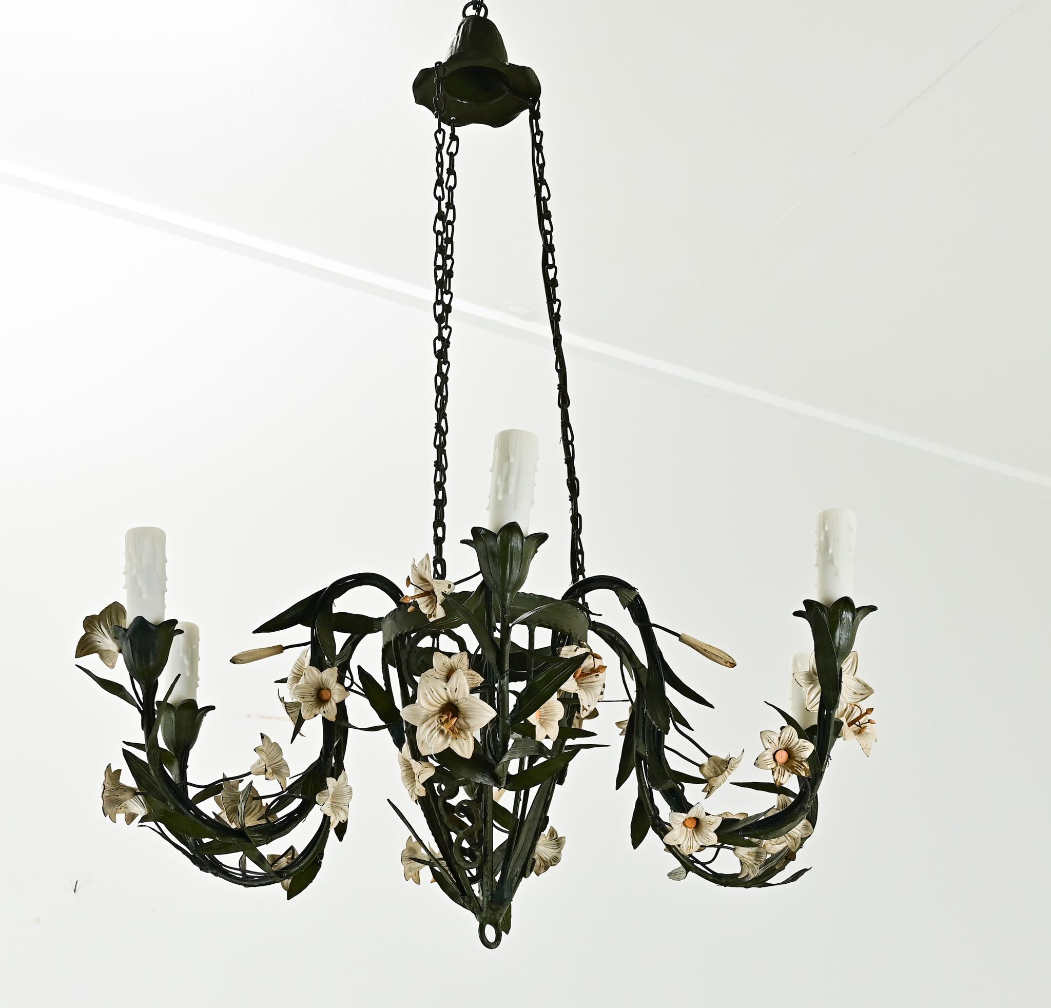 French 19th Century Polychrome Iron Chandelier 1