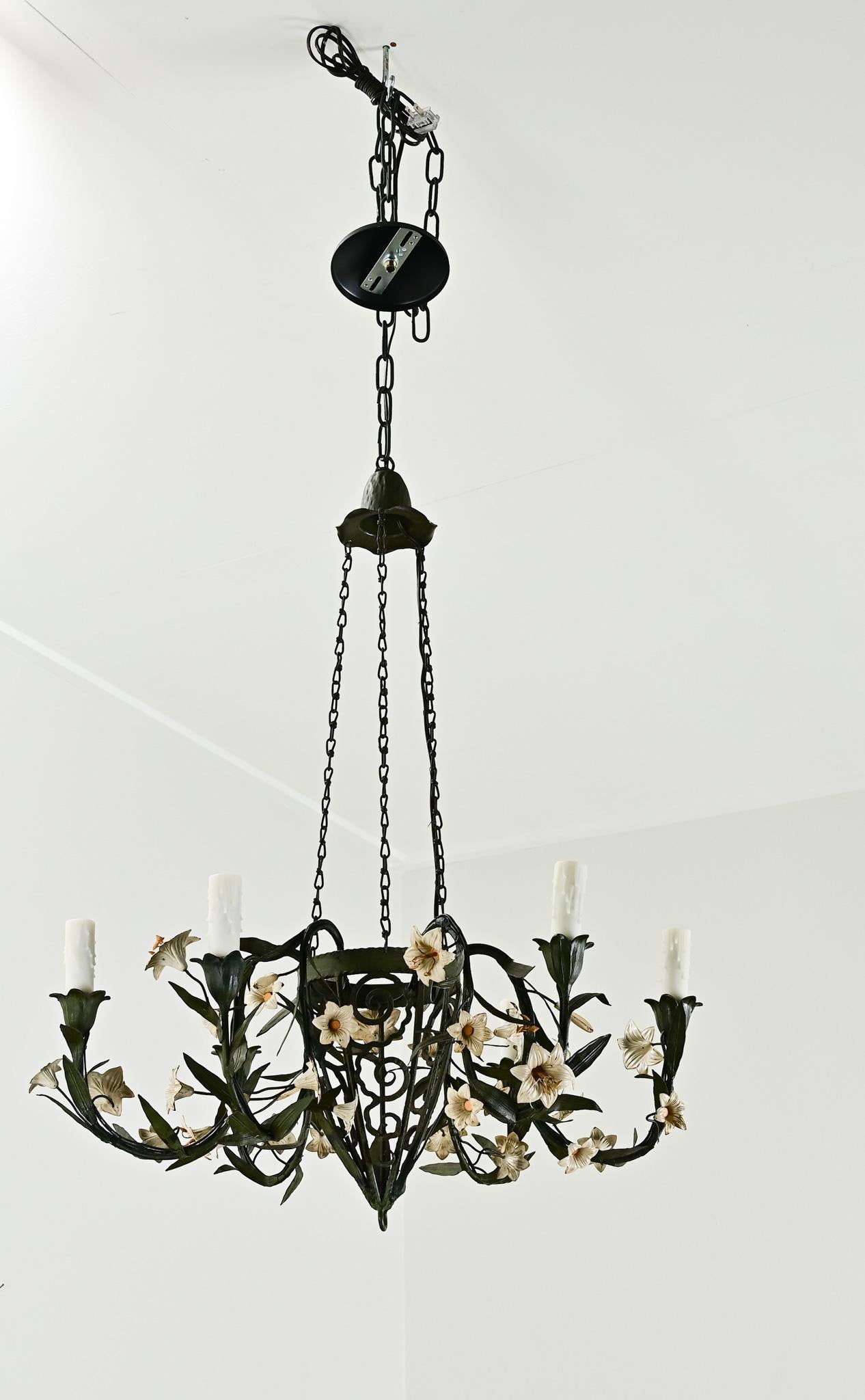French 19th Century Polychrome Iron Chandelier 3