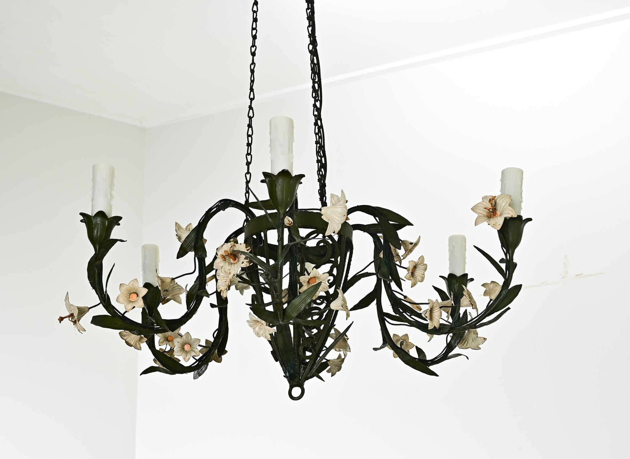 French 19th Century Polychrome Iron Chandelier 4