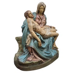 French 19th Century Polychrome Terracotta Pietà Sculpture