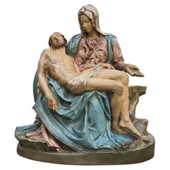 French 19th Century Polychrome Terracotta Pietà Sculpture