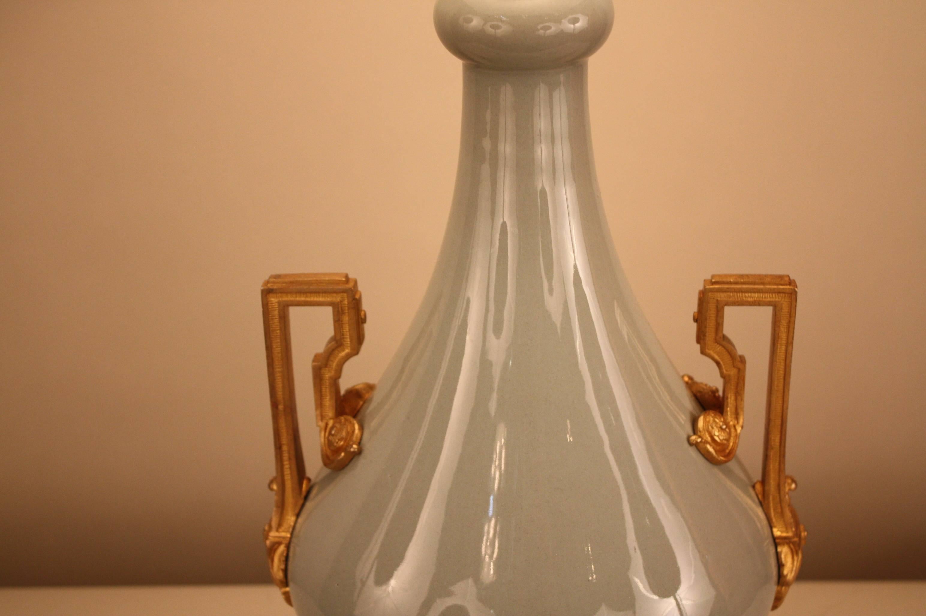 French 19th Century Porcelain and Bronze Electrified Oil Lamp by Gagneau & Co 1