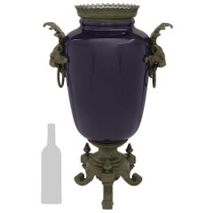 French 19th century Porcelain and Verdigris patinated Bronze vase