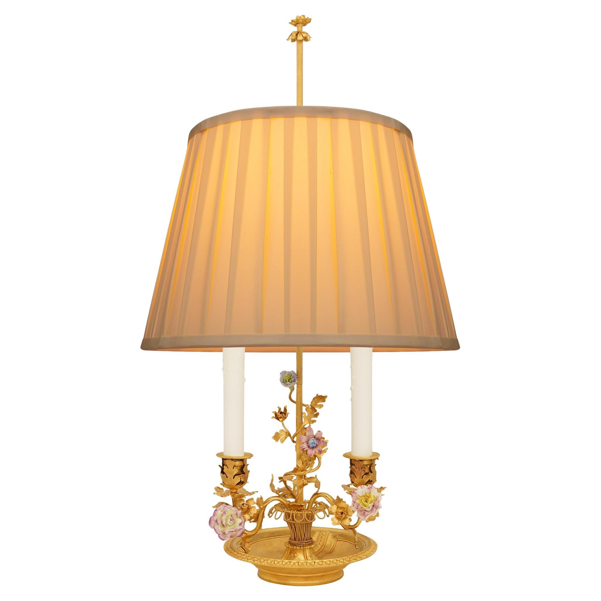 French 19th century Porcelain, Gilt Metal and Ormolu Bouillotte lamp