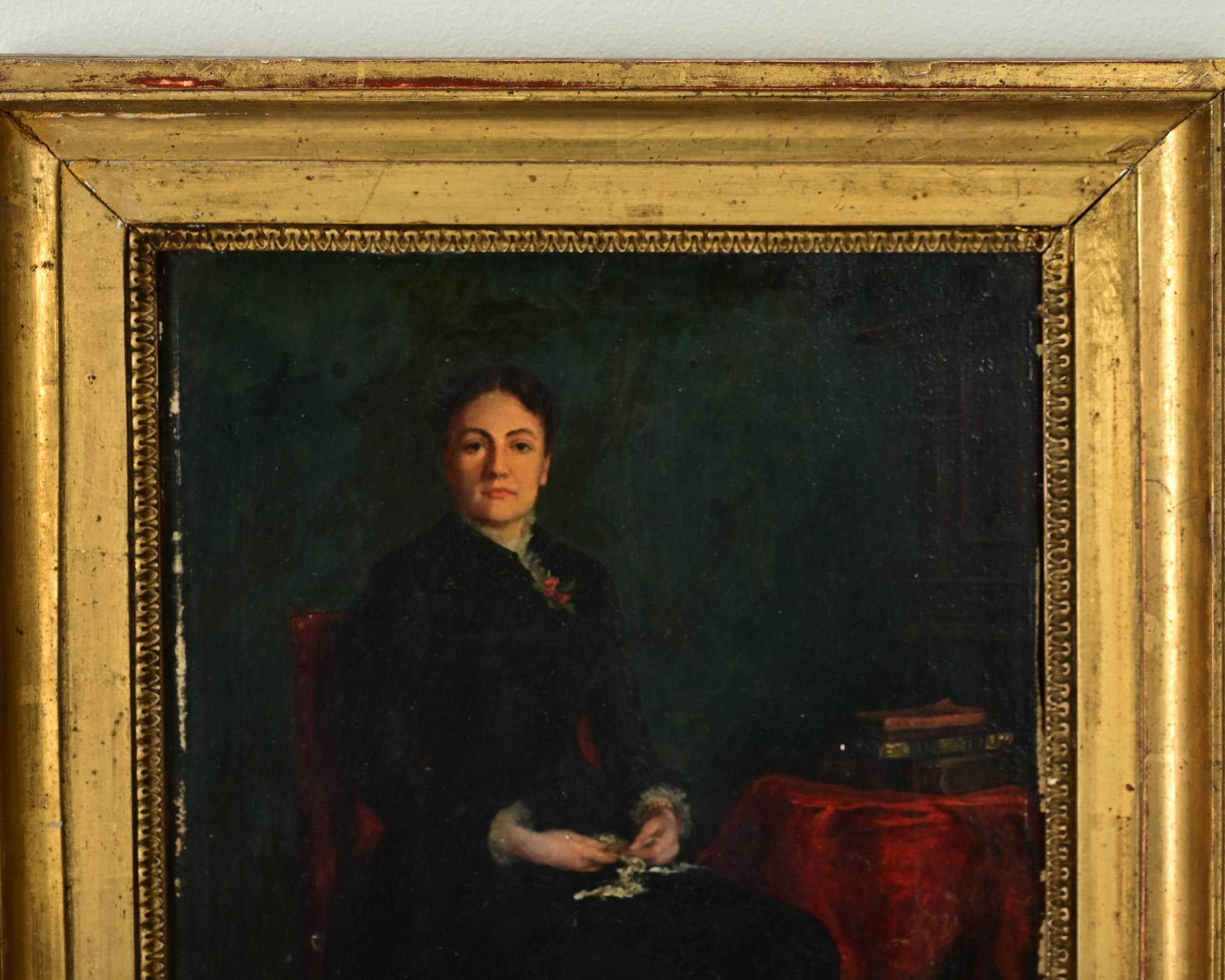 Français Portrait français du 19ème siècle dans un cadre doré de Nils Forsberg en vente