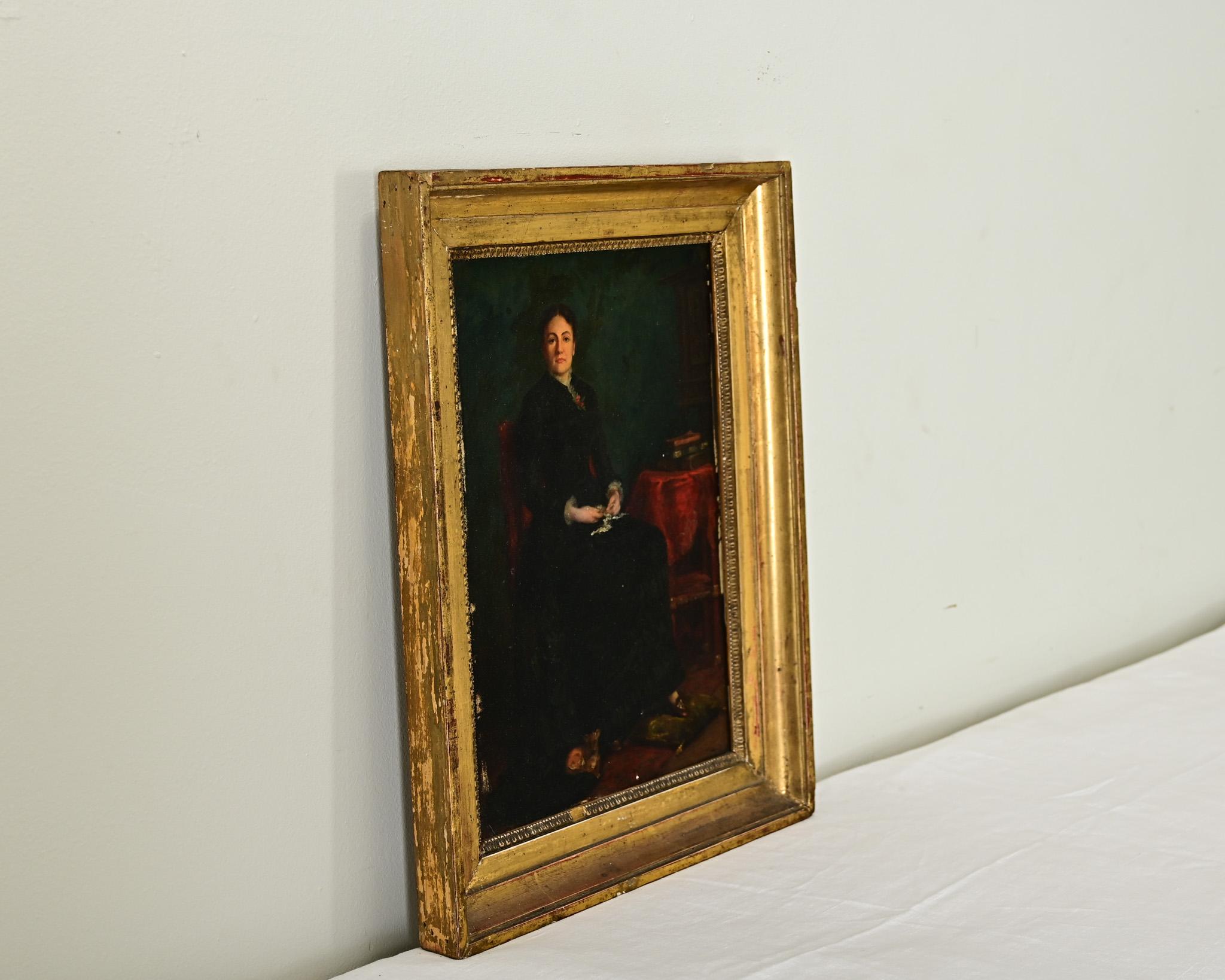 XIXe siècle Portrait français du 19ème siècle dans un cadre doré de Nils Forsberg en vente