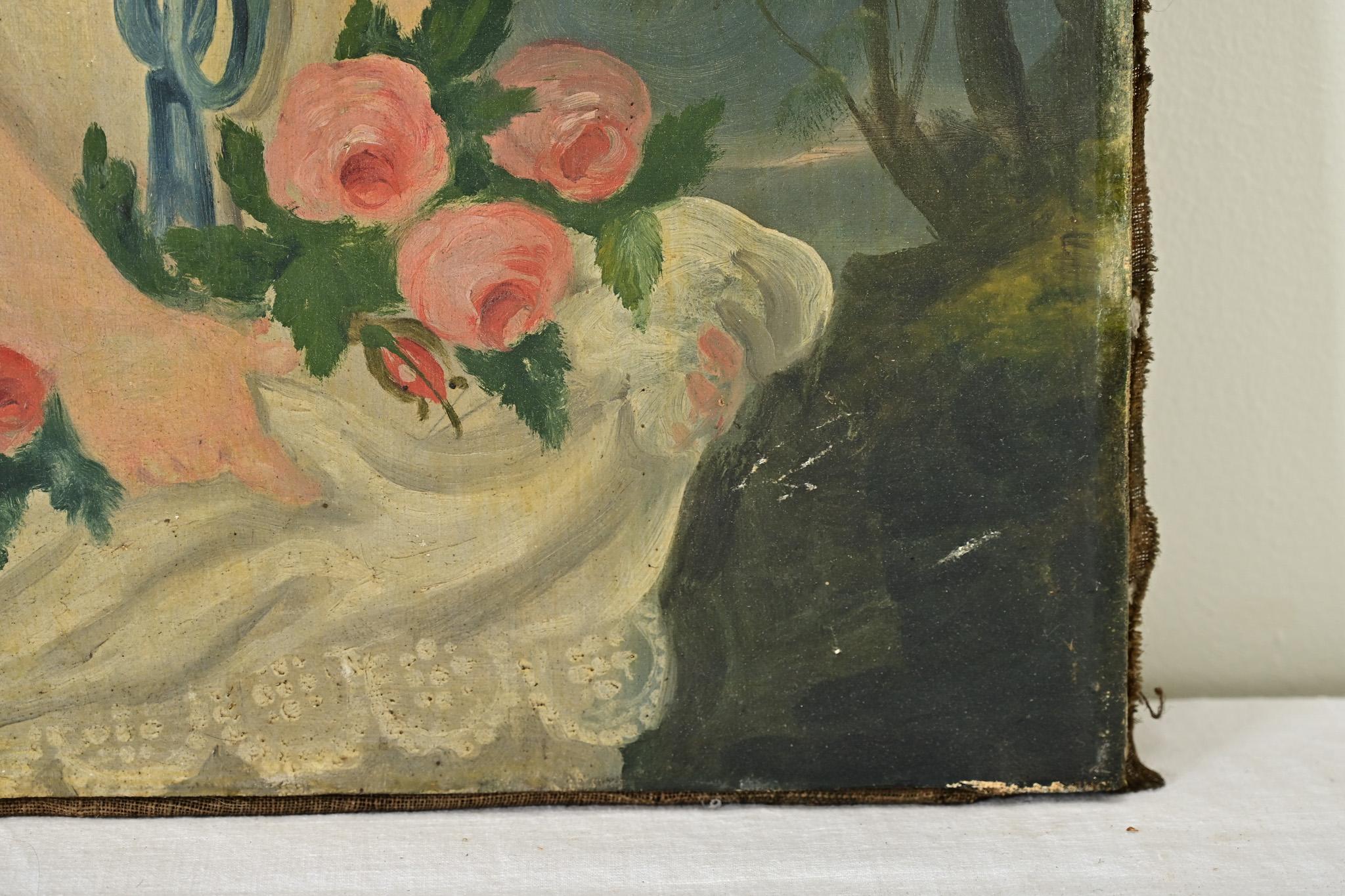 French 19th Century Portrait of a Flower Girl In Good Condition For Sale In Baton Rouge, LA