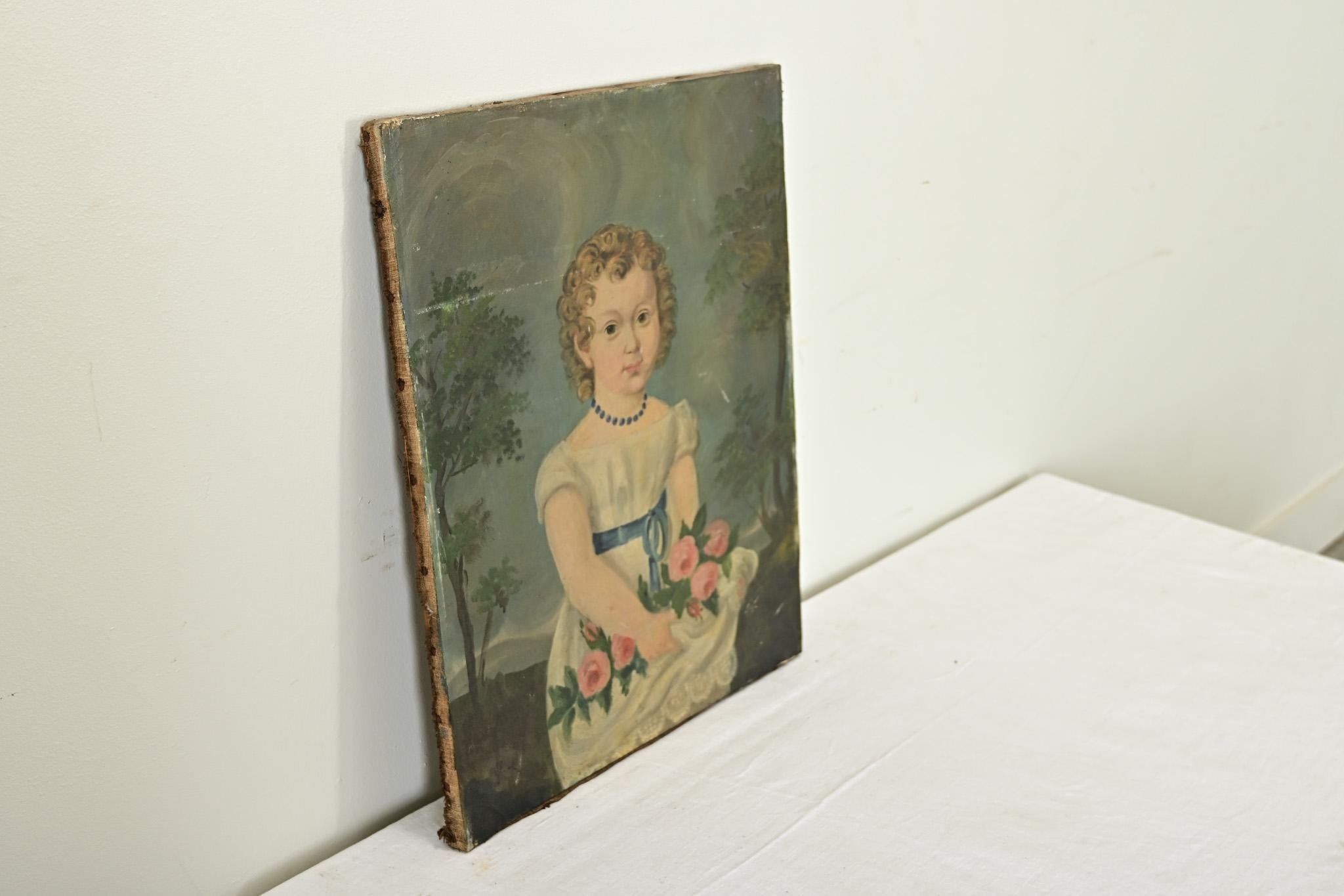French 19th Century Portrait of a Flower Girl For Sale 2