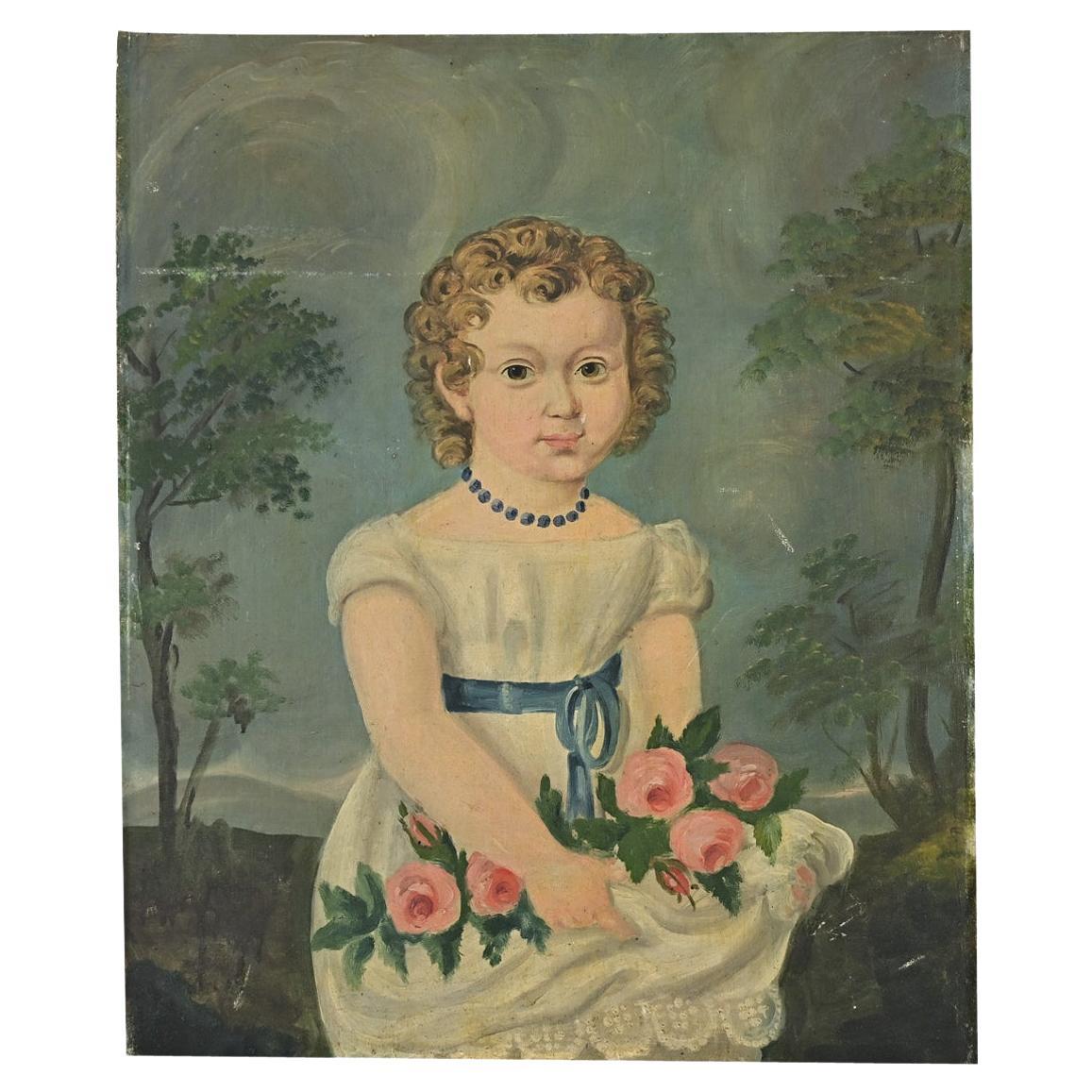 French 19th Century Portrait of a Flower Girl