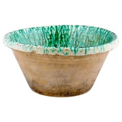 French 19th Century Pottery Bowl with Marbleized Green Glazed Interior