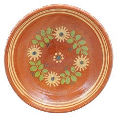 French 19th Century Pottery Bowl with Russet Ground and Green Foliage Motifs