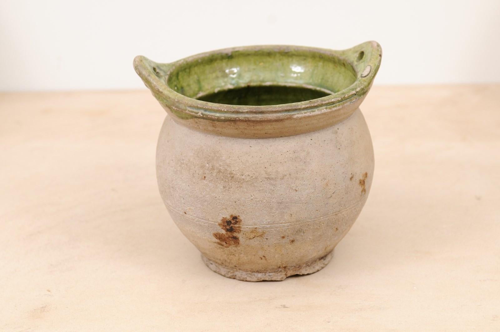 French 19th Century Pottery Hanging Container with Green Glazed Interior 5