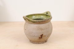 French 19th Century Pottery Hanging Container with Green Glazed Interior