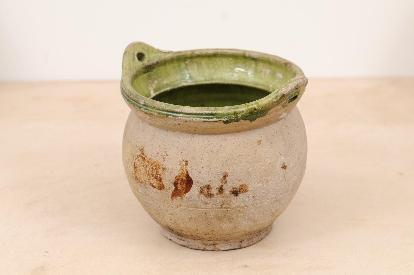 French 19th Century Pottery Hanging Container with Green Glazed Interior In Good Condition In Atlanta, GA