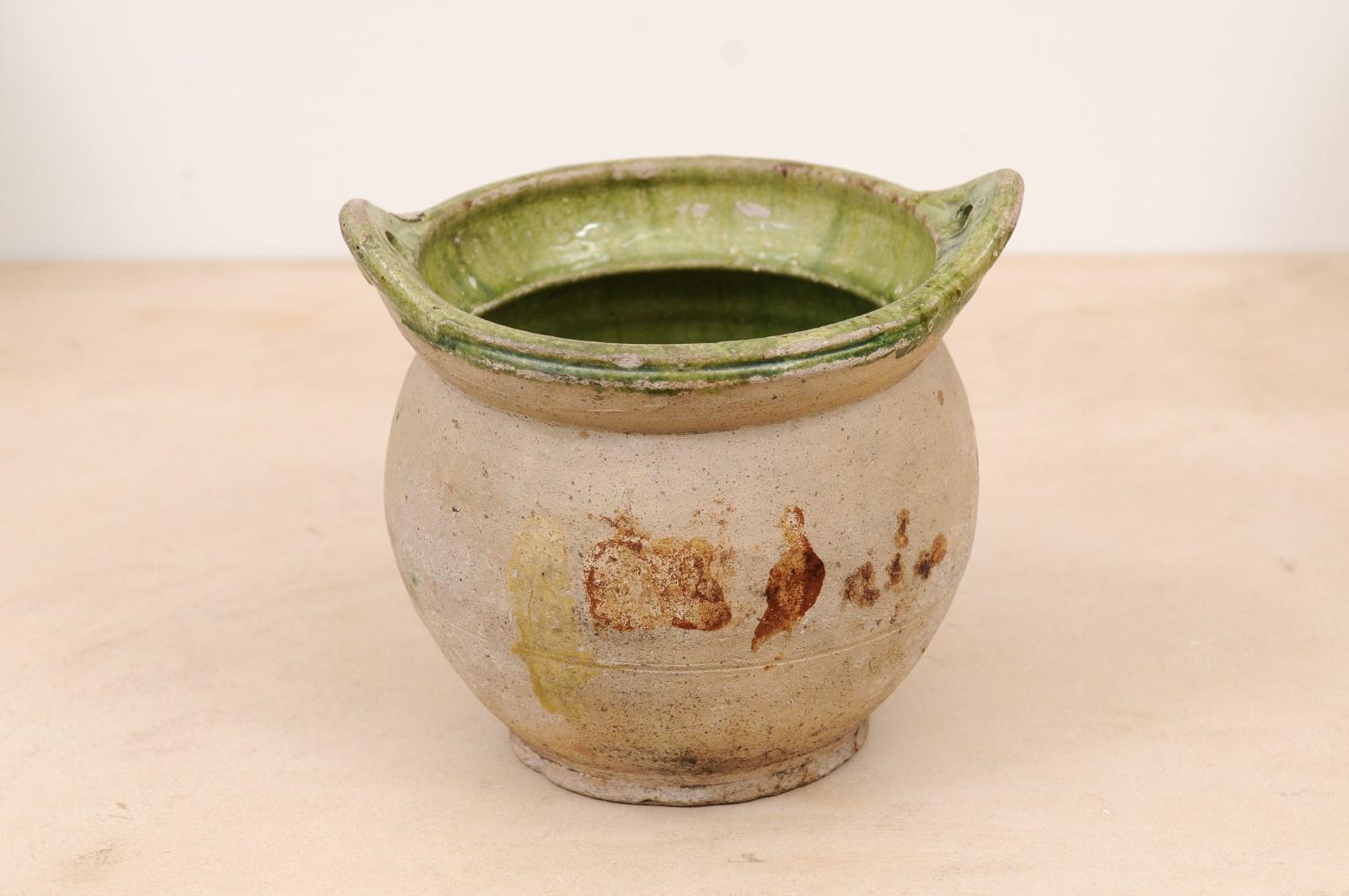 French 19th Century Pottery Hanging Container with Green Glazed Interior 1