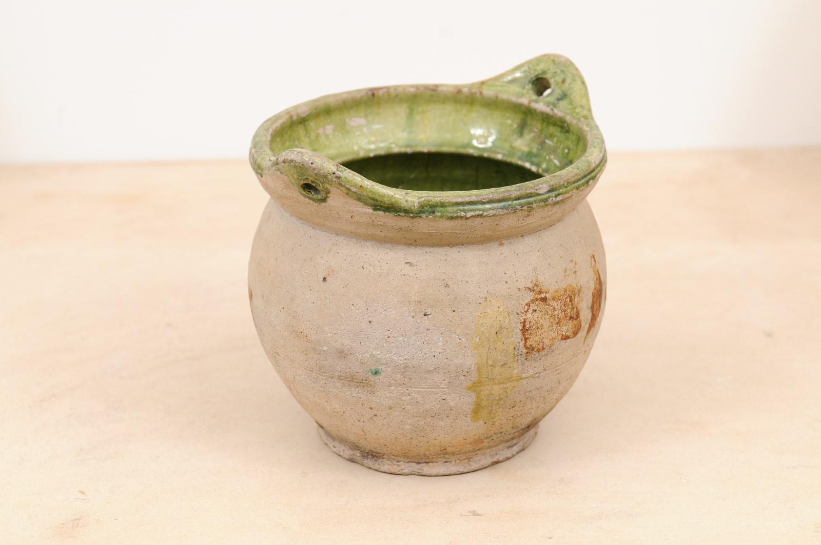 French 19th Century Pottery Hanging Container with Green Glazed Interior 2